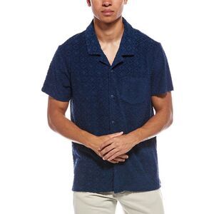 Vintage Summer Mens Jacquard Towel Terry Shirt, Blue